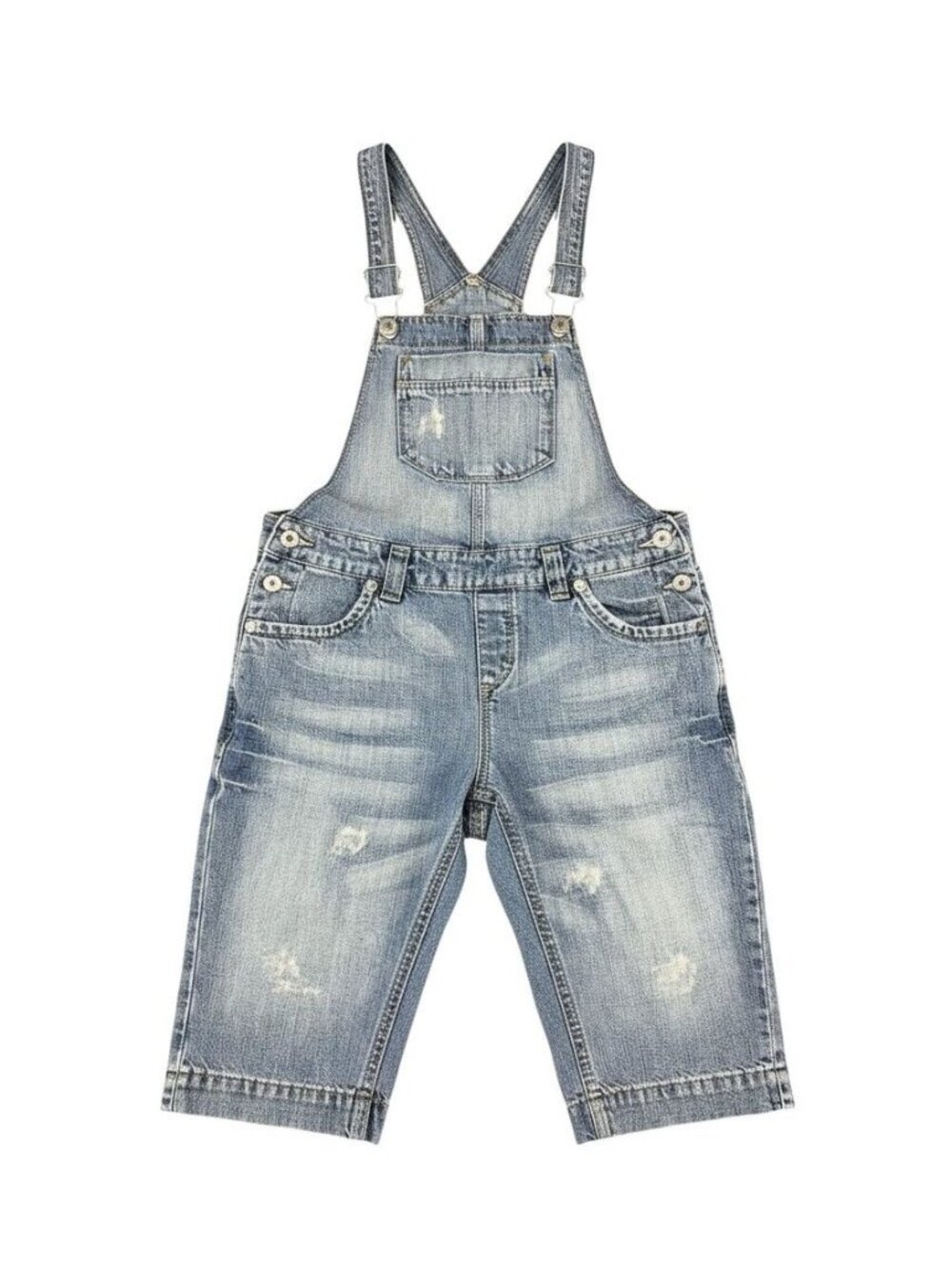 Clockhouse Distressed Overall Shorts For Womens L Adjustable Straps Pockets